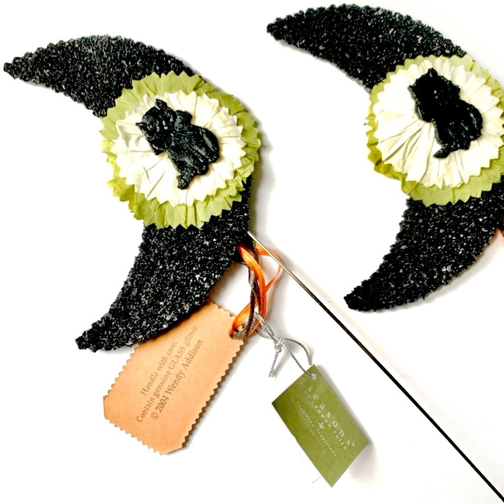 Glass Glitter Black Cat Crescent Moons